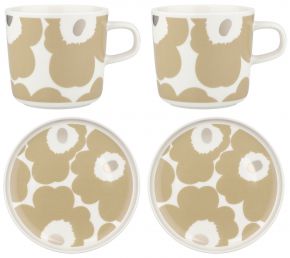 Marimekko Unikko Oiva cup 0.2 l & plate Ø 13.5 cm each 2 pcs cream, beige, silver
