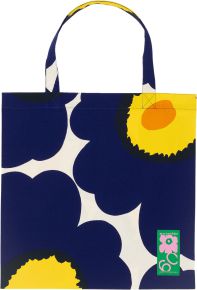 Marimekko Unikko tote bag 43x44 cm natural, dark blue, yellow, orange (60th anniversary)