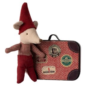 Maileg Christmas Mouse baby in a suitcase height 6.5 cm Length 7.5 cm depth 2.5 cm chestnut red