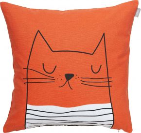 Spira of Sweden Kompiskudde Cat Gustav cushion cover (eco-tex) 47x47 cm red orange, white, black
