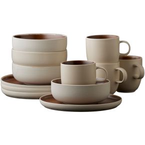 Studio Round North breakfast tableware set 12 pcs matt white, matt coloured bark