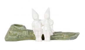 Kähler Design Christmas stories with elves hug candlestick height 11.5 cm, green-brown, white