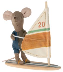 Maileg beach mouse Surfer Little Brother height 14 cm blue, beige, pink, mustard, white, orange, gre