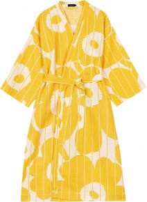 Marimekko Ladies bathrobe / beach robe spring yellow, ecru Unikko Vesi (water)