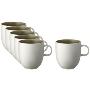 Studio Round North cup / mug 0.3 l with handle 0.33 l matt white, matt coloured moss 6 pcs