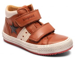 Bisgaard Boys kids leather sneakers with velcro / red sole Jacob