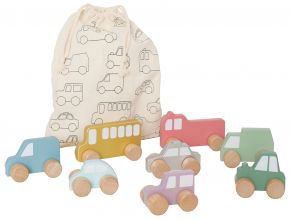 Jabadabado wooden toy "My first cars" wooden cars 8 pcs in cotton bag