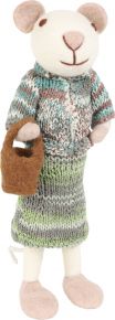 Gry & Sif Kids / Decorative Mouse woman with bag felt height 27 cm white, green