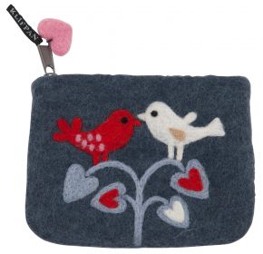 Klippan Lovebirds felted wallet 10x14 cm handmade