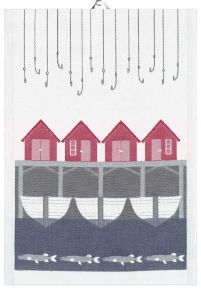 Ekelund Maritime Fishing Village tea towel (oeko-tex) 35x50 cm red, white, grey