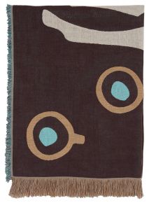 Marimekko Musta Tamma (black mare) cotton blanket 130x180 cm dark brown, light blau, off white