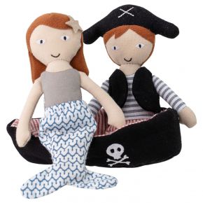 Bloomingville Kate the mermaid & Jonah the pirate with boat cuddly toy set 3 pieces multicolored