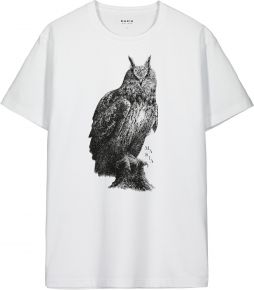 Makia Clothing x Danny Larsen Men owl print T-Shirt white / black Avem