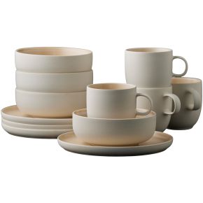Studio Round North breakfast tableware set 12 pcs matt white, matt coloured sand