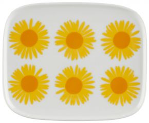 Marimekko Auringonkukka (sunflower) Oiva plate 12x15 cm cream, sun yellow, orange