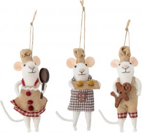 Bloomingville tree ornaments mice white height 13 cm set of 3 Peo