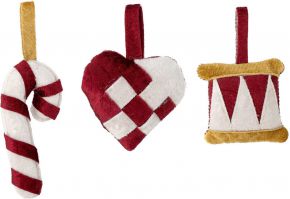 Bloomingville tree ornaments Denmark red white height 13 cm set of 3 Velua