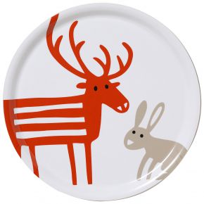 Bengt & Lotta Reindeer & Rabbit tray Ø 31 cm white, red, beige