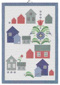 Ekelund Sweden village tea towel (eco-tex) 35x50 cm blue, white, multicolor