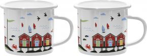 Citronelles Sweden summer house cup / mug enamel 0.3 l 2 pcs white, red