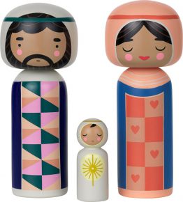 Lucie Kaas Kokeshi Sketch Inc. Nativity figurines Mary, Joseph & Jesus 3 pcs set height 14.5 cm