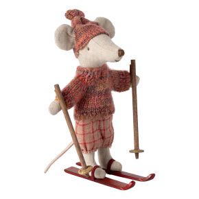Maileg Mouse Winter Big Sister with ski set height 13 cm beige, pink, brown, red