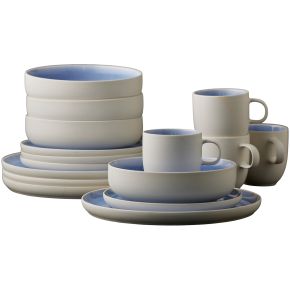 Studio Round North tableware set 16 pcs matt white, glossy coloured river