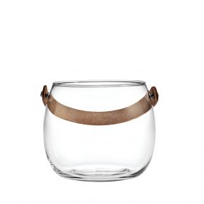 Holmegaard Design with light bowl with leather handle height 12 cm clear