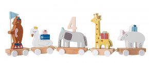 Bloomingville birthday train with bear / swan / elephant / giraffe / rhino height 15.5 length 50 cm