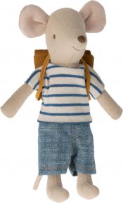 Maileg Tricycle Mouse Big Brother with Blue Dress & Shoulder Bag Height 13 cm