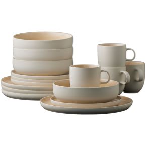Studio Round North tableware set 16 pcs matt white, matt coloured sand