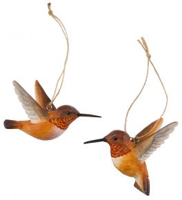 Wildlife Garden Decobird Rufuos Hummingbird hand carved set of 2