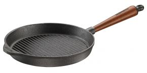 Skeppshult Traditional beech wood handle grill pan Ø 28 cm cast iron