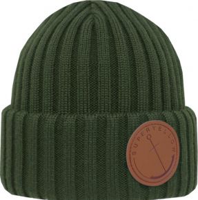 Superyellow Unisex woollen beanie (merino - eco-tex) with suede Leather Patch with Bear Otso