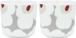 Marimekko Unikko Oiva mug without handle 0.2 l 2 pcs cream, light grey, red, yellow