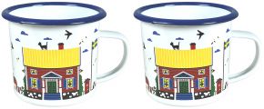 Citronelles Sweden Falun red house cup / mug enamel 0.3 l 2 pcs white, red