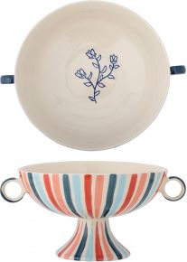 Bloomingville bowl on foot height 21.5 cm Ø 33 cm blue, red orange, cream Cyrus