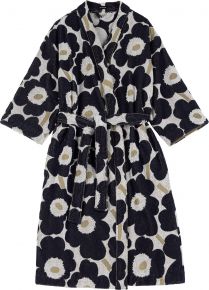 Marimekko Ladies bathrobe dark blue, gold, cream white (oeko-tex) Unikko