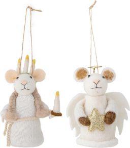 Bloomingville tree ornaments mice white height 12 cm set of 2 Peo