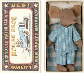 Maileg Mouse Big Brother with blue pajamas height 13 cm in matchbox