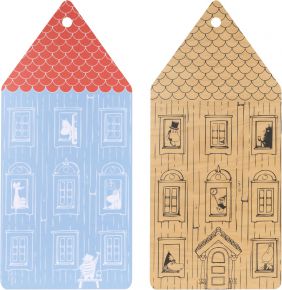 Muurla Moomins House cutting board / serving board 20x44 cm different sides blue, red, natural