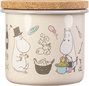 Muurla Moomin Bon Appetit jar with cork lid 1.3 l enamel beige, multicolored