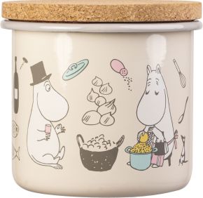 Muurla Moomins Bon Appetit jar with cork lid 1.3 l enamel beige, multicolored